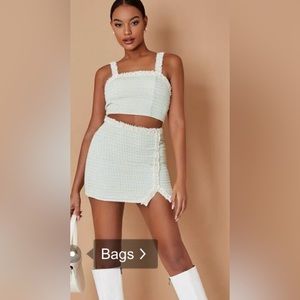 Two piece Tweed crop zip Top & Split Hem Skirt